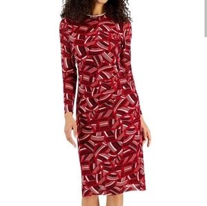 Kasper Womens Red Printed Pleated Midi Sheath Dress XXL